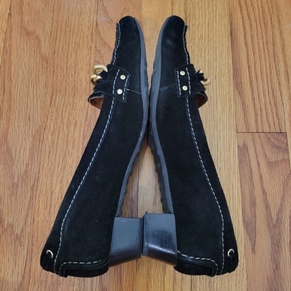 Talbots Piper 2 Women's Suede Heeled Loafers Black Size 7B Gold Chain Stitching‎ - Picture 7 of 11